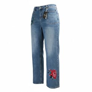 Flamingals NWT Women's Jeans Denim Rose Love 3XL Wide Leg 5-pockets